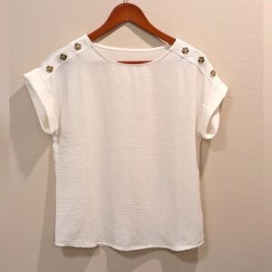White Button-Detail Women's Top Petite Small